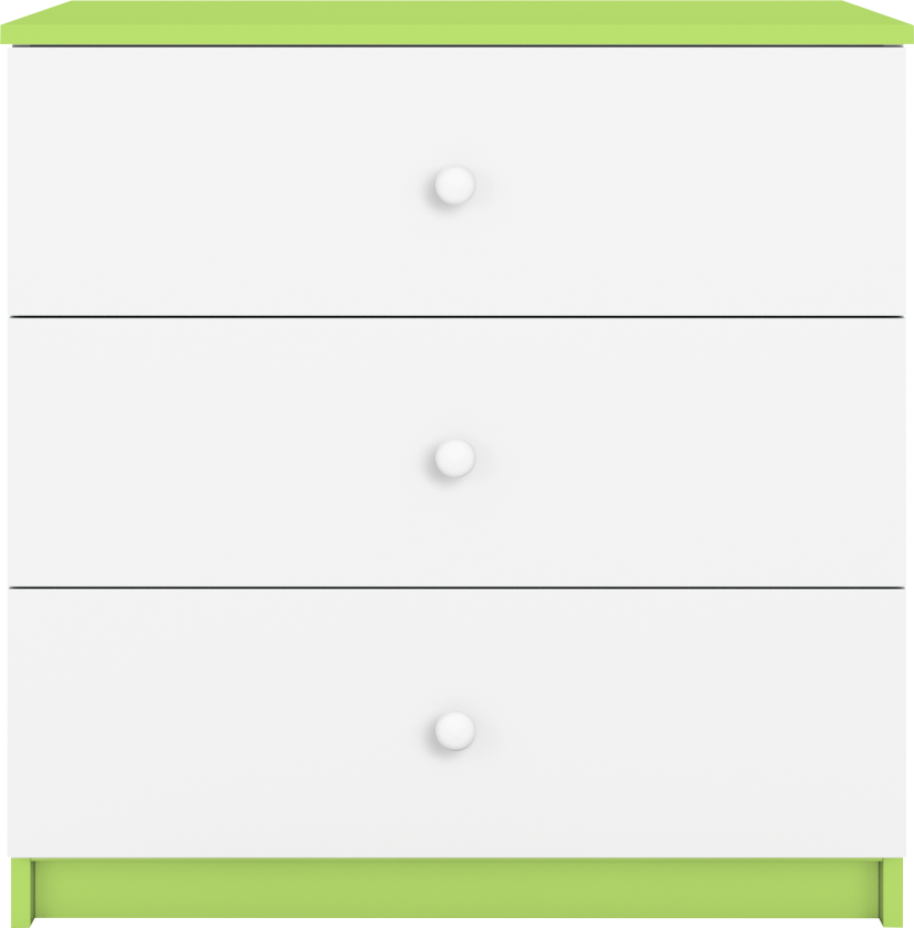 Babydreams kommode for barn, m. 3 skuffer - hvit og grønn laminat