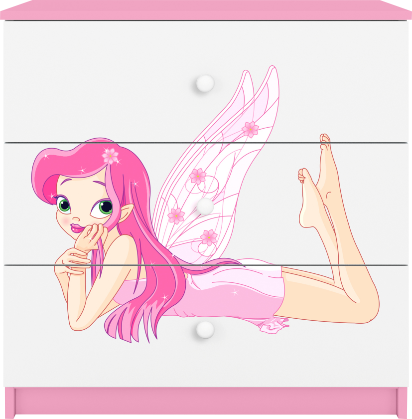 Babydreams barnekommode med fe med vinger, m. 3 skuffer - hvit og rosa laminat