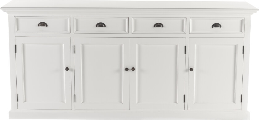 NOVASOLO Halifax skjenk, m. 4 dører og 4 skuffer - hvit MDF/mahogni og messing