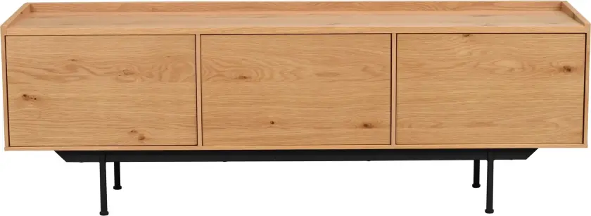 ROWICO Brewerton TV-bord, m. 3 dører og 3 hyller - naturlig villeikfiner og svart metall (160x40)