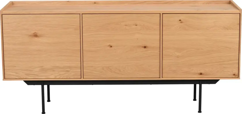 ROWICO Brewerton skjenk, m. 3 dører og 3 hyller - naturlig villeik finér og sort metall