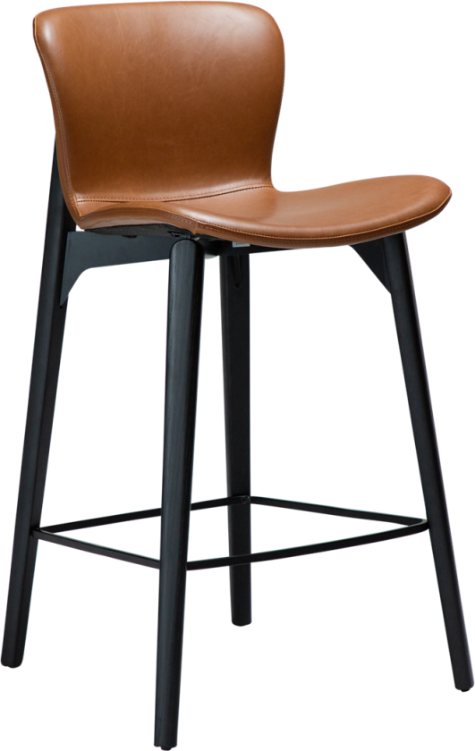 DAN-FORM Paragon counterstol, med ryggstøtte og fotstøtte - vintage lysebrunt kunstskinn og svart asketre