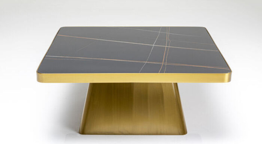 KARE DESIGN Miler Gold sofabord, firkantet - mineralmarmor og gyllent stål (80x80)