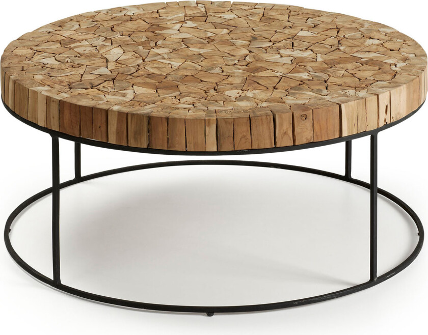 LAFORMA Olos salongbord, rundt - heltre teak og sort metall (Ø 80)