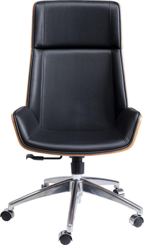 KARE DESIGN Rouven kontorstol, med vippefunksjon - sort kunstskinn, brun valnøttfiner og aluminium