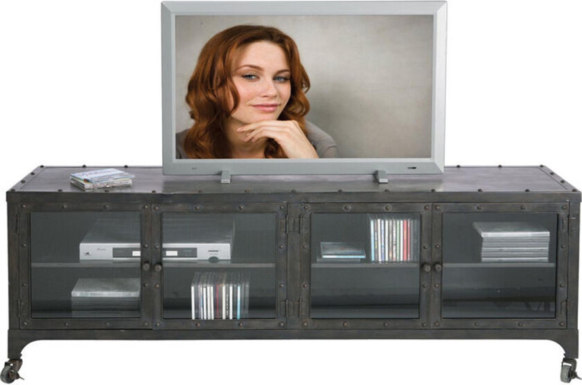 KARE DESIGN Factory Metal TV-bord, m. 4 dører - glass og stål (160x40)