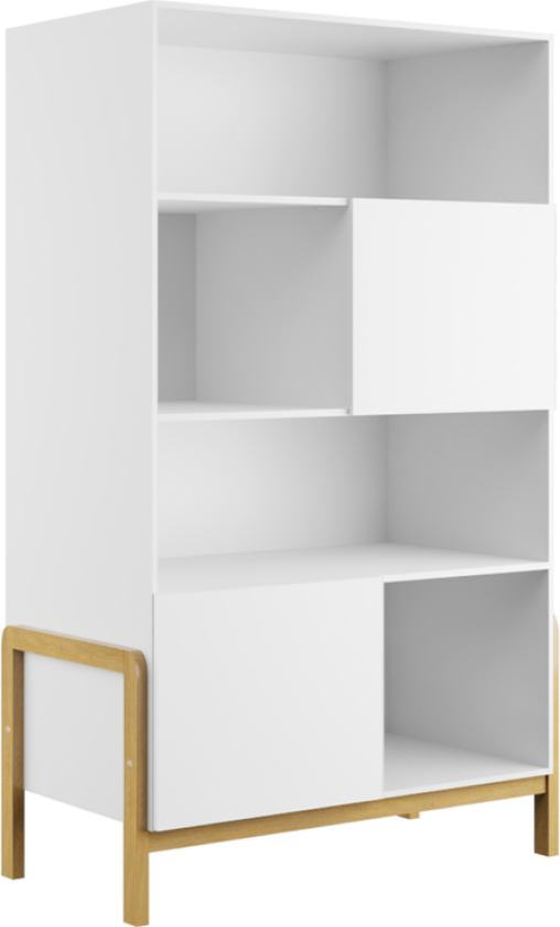 Victor barnebokhylle, m. 2 dører og 4 hyller - hvit laminat og naturlig eik