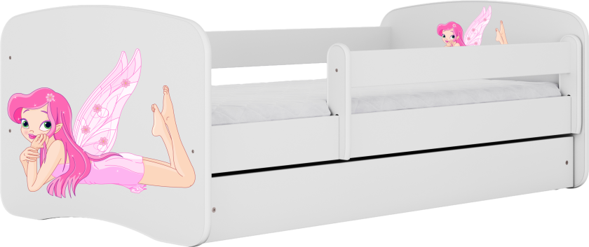 Babydreams juniorseng med fe med vinger, med madrass, sengehest, skuff - hvit laminat (160x80)
