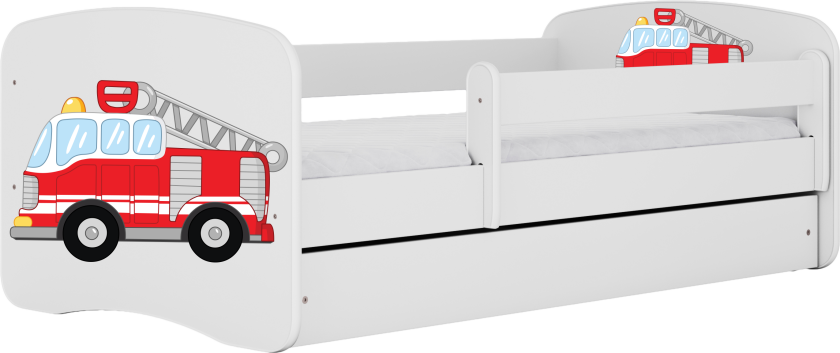Babydreams juniorseng med brannbil, med madrass, sengehest, skuff - hvit laminat (160x80)
