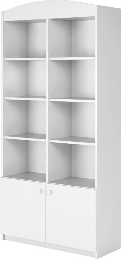 Babydreams barnebokhylle, m. 2 dører og 8 hyller - hvit laminat