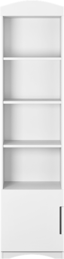 Klassisk barnebokhylle, m. 1 dør - hvit laminat og MDF