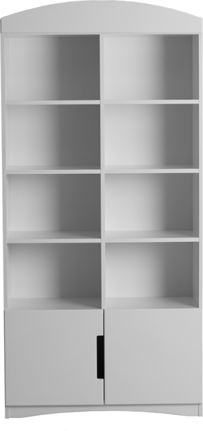 Klassisk barnebokhylle, m. 2 dører - hvit laminat og MDF