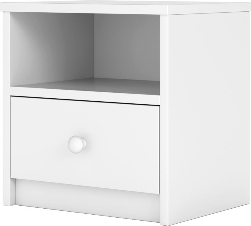 Babydreams nattbord for barn, m. 1 rom og 1 skuff - hvit laminat (39,5x30,5)