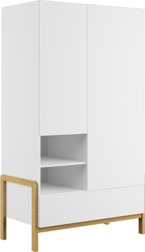 Victor garderobe for barn, m. 2 dører, 1 hengestang og 1 skuff - hvit laminat og eik