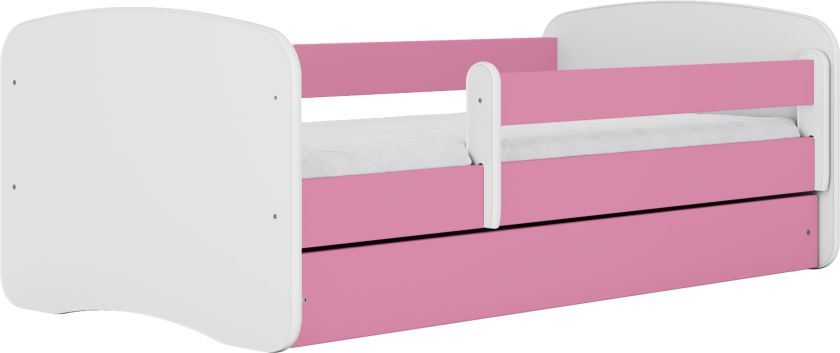 Babydreams juniorseng, med madrass, sengehest, skuff - hvit og rosa laminat (140x70)