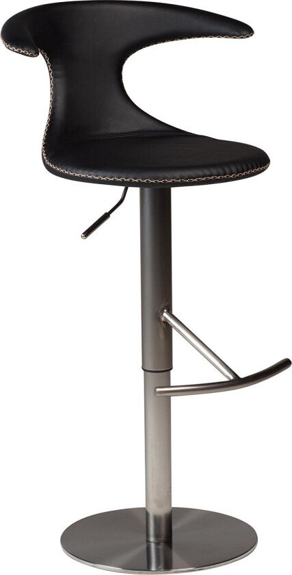 DAN-FORM Flair barstol, med rygg og fotstøtte - sort skinn og børstet stål