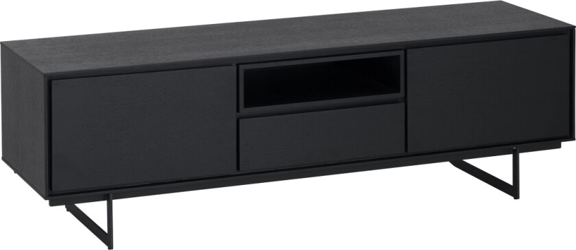 Tokyo TV-bord, w. 2 dører, 1 skuff og 1 åpent rom - svart eikefiner og metall (160x45)