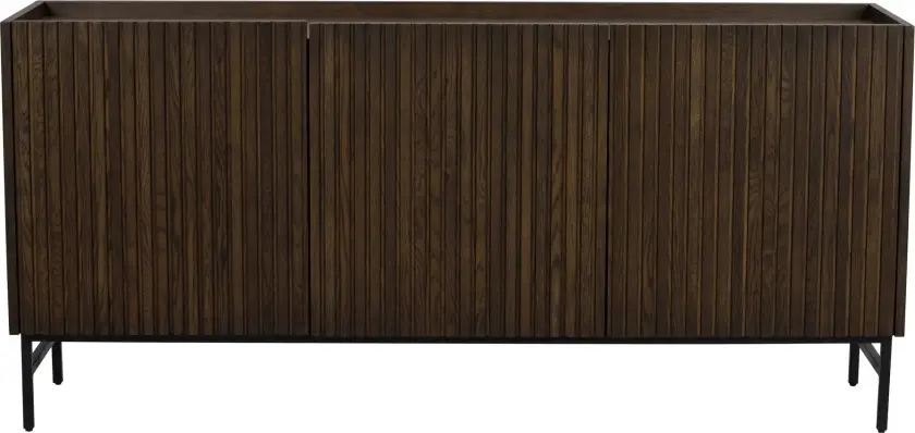 Bilde av ROWICO Halifax skjenk, m. 3 dører og 3 hyller - brun eikefiner og sort metall