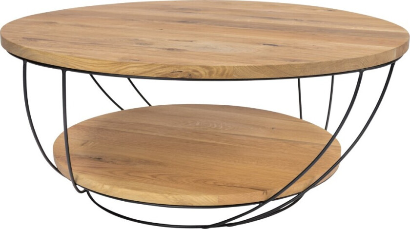 TORNA DESIGN Moon sofabord, m. hylle - naturlig eik og sort stål (Ø80)