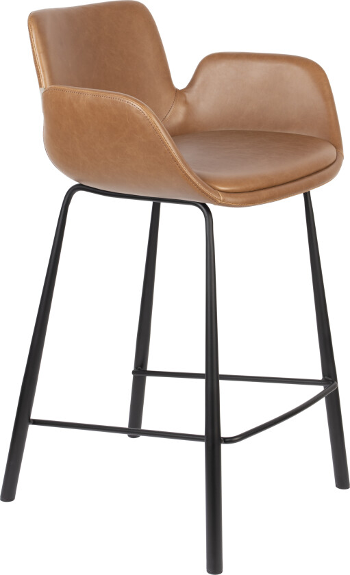 Bilde av ZUIVER Brit LL barkrakk, med ryggstøtte, armlener og fotstøtte - brun PU og sort stål