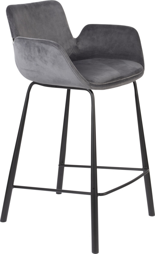 ZUIVER Brit barkrakk, med rygg, armlen og fotstøtte - mørkegrå polyester og sort stål