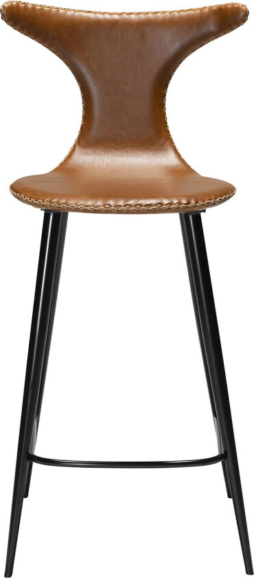 DAN-FORM Dolphin barstol, med ryggstøtte og fotstøtte - vintage lysebrunt kunstskinn og svart stål