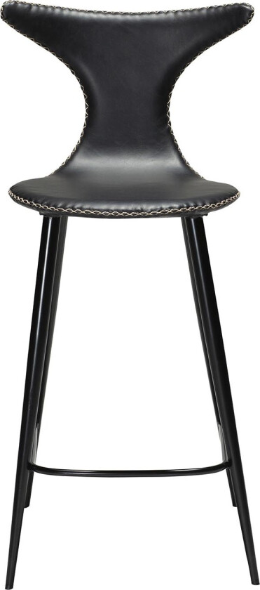 DAN-FORM Dolphin barstol, med ryggstøtte og fotstøtte - vintage sort kunstskinn og svart stål