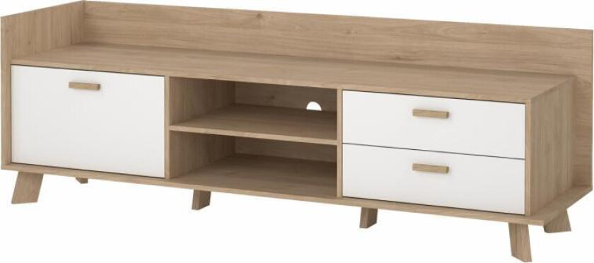 TVILUM Ikast TV-skap med 1 dør + 2 skuffer, Jackson Hickory/Hvit, 181,9 x 51,2 x 61,6 cm