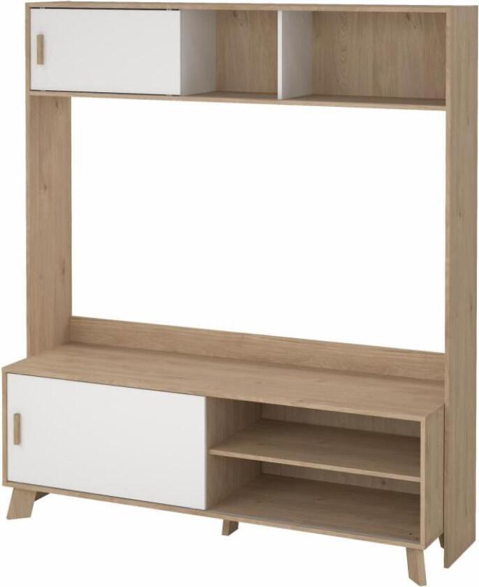 TVILUM Ikast TV-vegg med 2 skyvedører, Jackson Hickory/Hvit, 158,7 x 48,35 x 180,9 cm