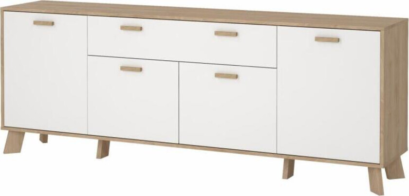 TVILUM Ikast Skjenk 4 dører + 1 skuff, Jackson Hickory/Hvit, 195,7 x 39,1 x 73 cm
