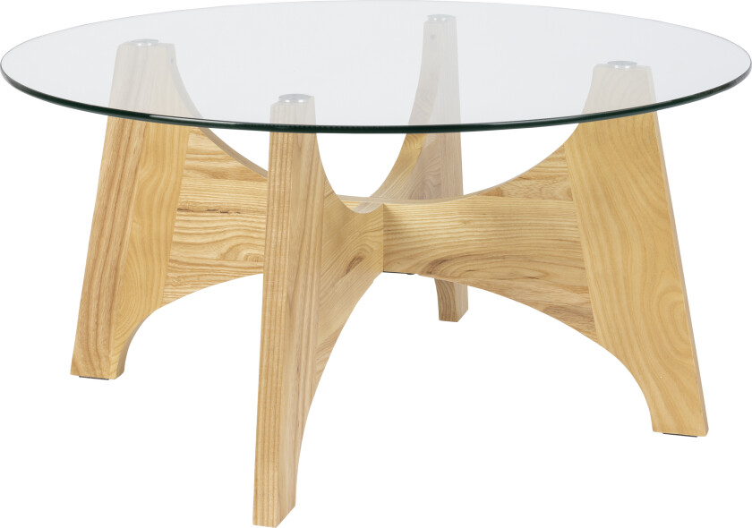 ZUIVER Kobe salongbord, rundt - glass og naturlig ask (Ø80)