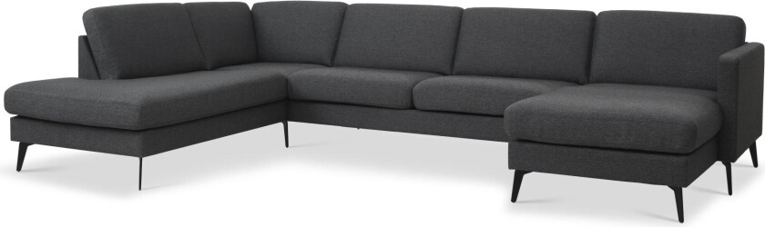 Asksett 54 U OE sofa, med venstre sjeselong - antrasittgrå polyesterstoff og Eiffel-ben