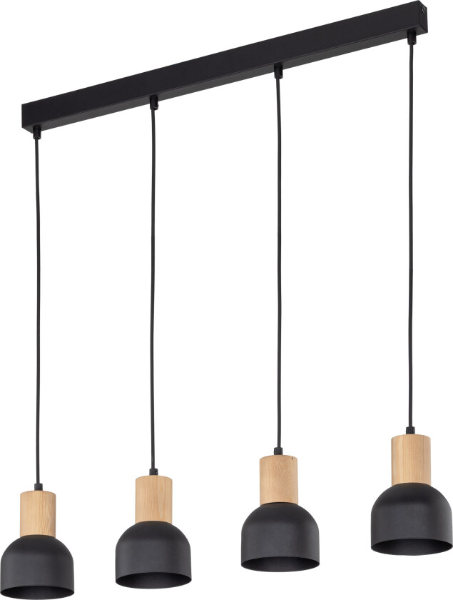 Cairo loftlampe, m. 4 skjermer - naturlig tre og sort metall