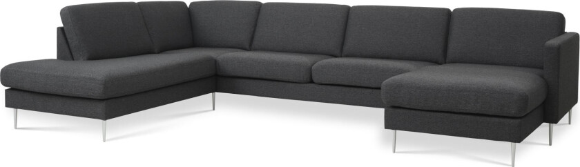 Asksett 54 U OE sofa, med venstre sjeselong - antrasittgrå polyesterstoff og børstet aluminium