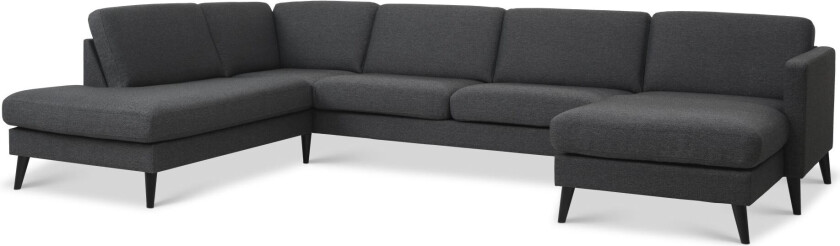 Asksett 54 U OE sofa, med venstre sjeselong - antrasittgrå polyesterstoff og svart tre