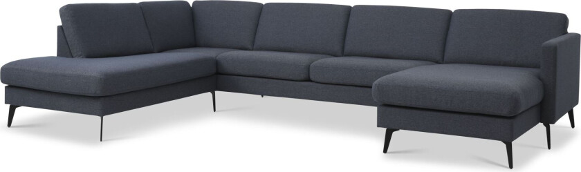 Asksett 54 U OE sofa, med venstre sjeselong - marineblått polyesterstoff og Eiffel-ben