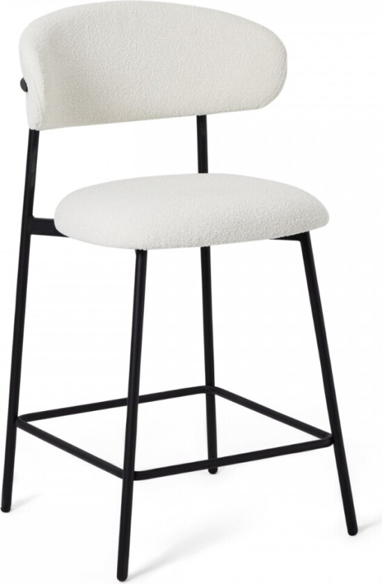 Diana barkrakk, med ryggstøtte og fotstøtte - hvitt boucléstoff og sort metall