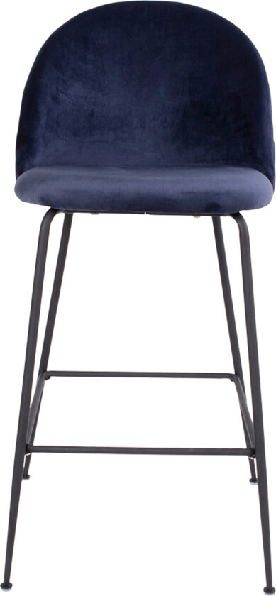 HOUSE NORDIC Lausanne barstol, med ryggstøtte og fotstøtte - blå velour og stål