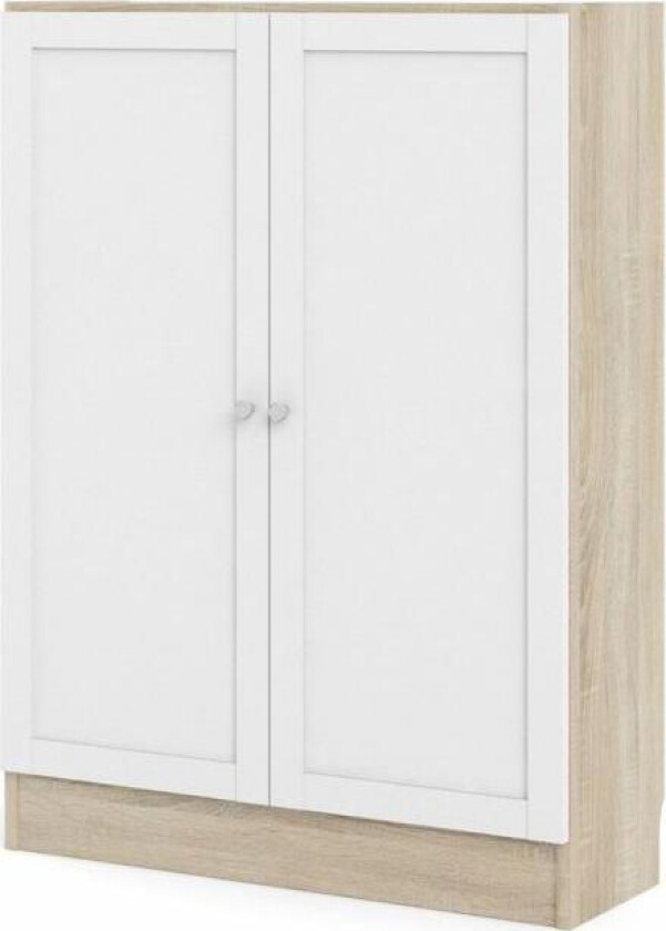 TWILUM Basic bokhylle, m. 2 dører - hvit og eikefarget folie