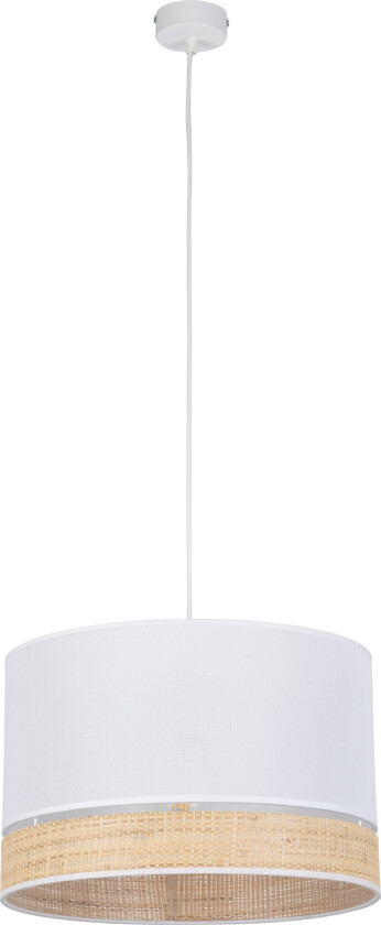 Paglia taklampe 380 - hvitt stoff og naturlig flettet