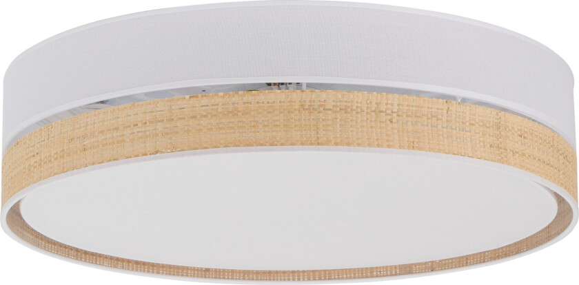 Paglia taklampe 450 - hvitt stoff og naturlig flettet