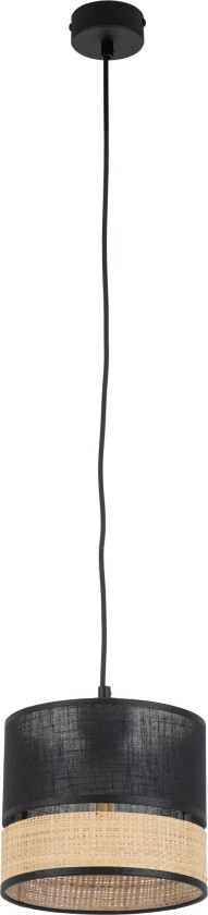 Paglia taklampe 200 - svart stoff og naturlig flettet