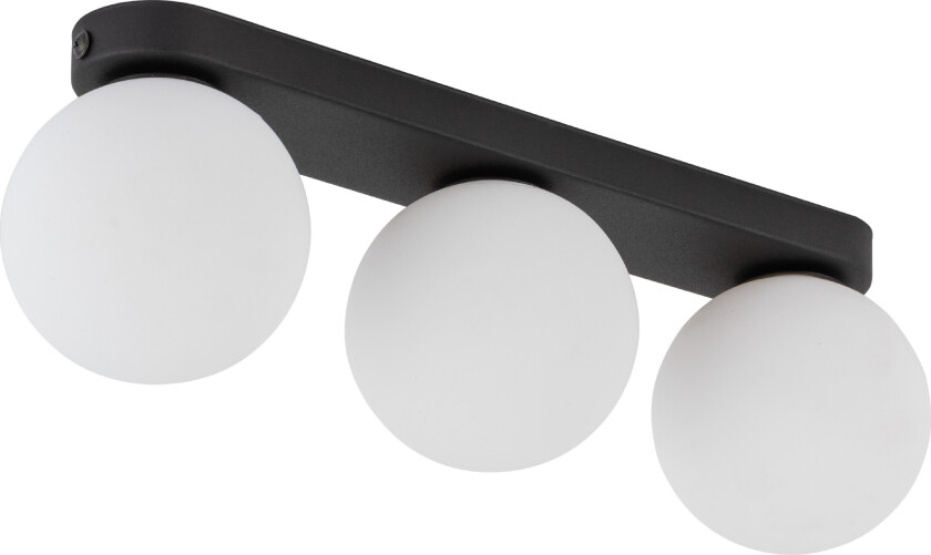 Mini loftlampe, m. 3 skjermer - hvitt glass og sort metall