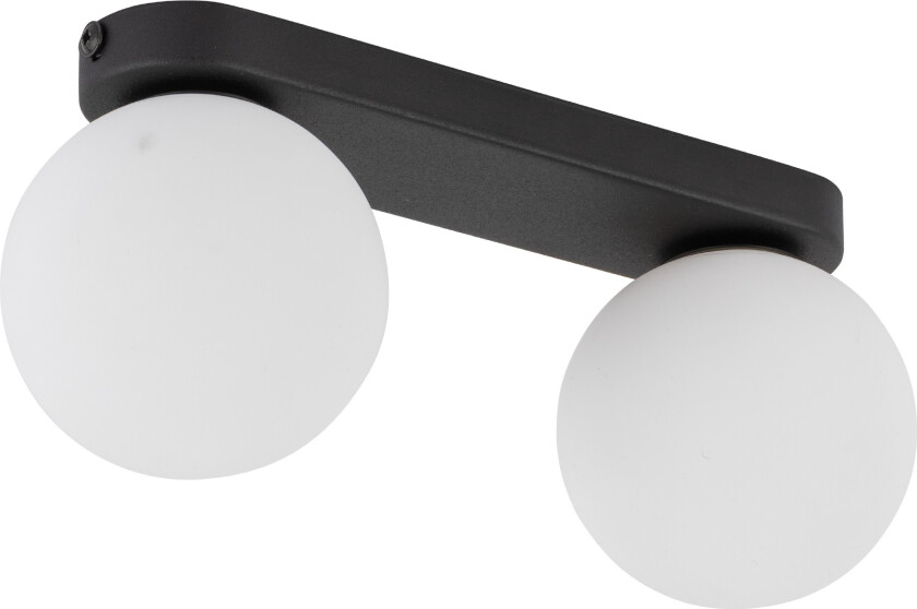 Mini loftlampe, m. 2 skjermer - hvitt glass og sort metall