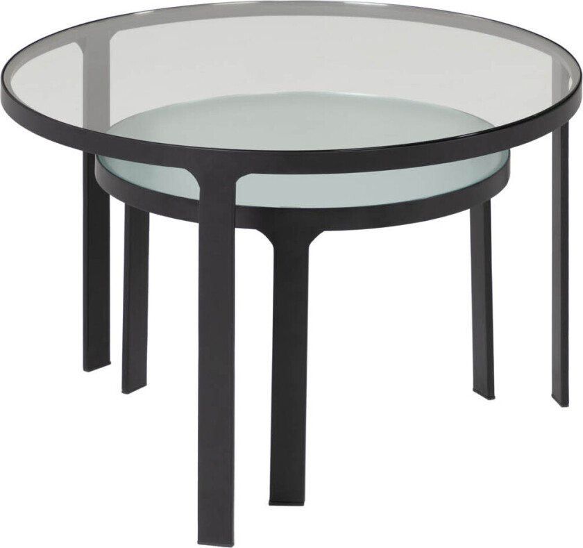 LAFORMA Oni innsatsbord, runde - sort stål og klart/strukturert glass (sett m. 2)