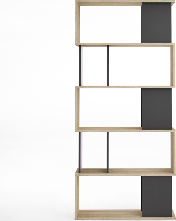 TWILUM Maze bokkasse - naturlig eikestruktur/sort, m. 7 rom