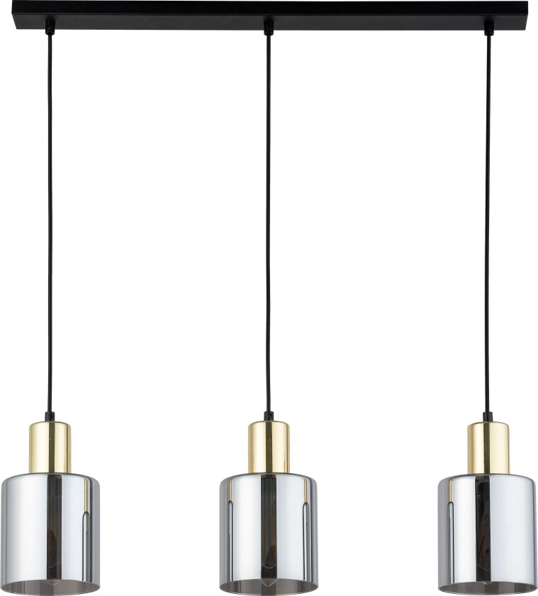 Sierra taklampe, m. 3 skjermer - glass og gullmetall