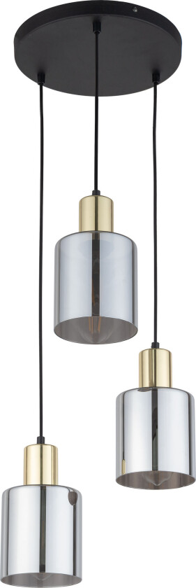 Sierra taklampe, m. 3 skjermer - glass og gullmetall