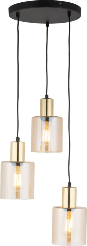 Sierra taklampe, m. 3 skjermer - gult glass og gullmetall