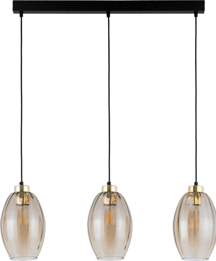 Sebo taklampe, m. 3 skjermer - glass og sort metall